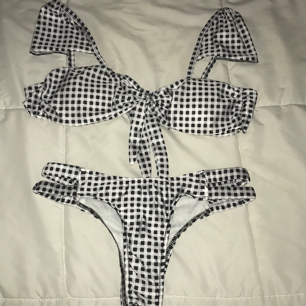 Gingham bandeau bikini black and white Medium NWOT